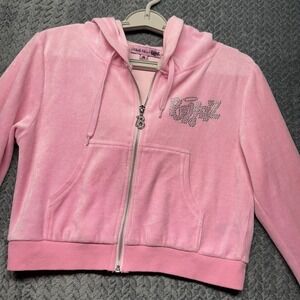 Dolls Kill x Bratz Velour Crop Hoodie M Pink Bling Y2K Rhinestones Full Zip